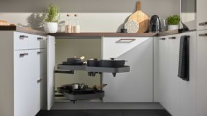 Einbauküche culineo® aus Holz in Weiß Culineo® Einbauküche C615 mit Einbaugeräten Alpinweiß & Walnuss - Stellfläche ca. 280 x 305 cm