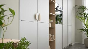 Einbauküche culineo® aus Holz in Hellgrau Culineo® Einbauküche C615 mit BORA Induktionsfeld Seidengrau & Eiche Como - zweizeilig