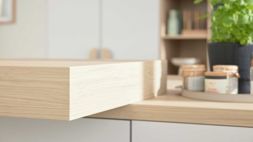 Einbauküche culineo® aus Holz in Hellgrau Culineo® Einbauküche C615 mit BORA Induktionsfeld Seidengrau & Eiche Como - zweizeilig