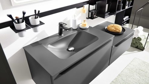 Badmöbel-Set Interliving aus Holz in Grau Interliving Bad Serie 7317 - Badmöbel-Set mit viel Zubehör Schiefergrau