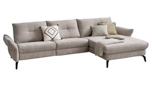 Ecksofa Interliving aus Stoff in Hellgrau Interliving Sofa Serie 4400 - Ecksofa mit Armlehnverstellung platingrauer Bezug DWN 49 - Stellfläche ca. 302 x 167 cm