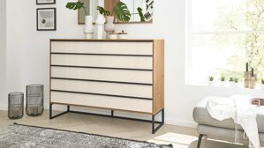 Schubladenkommode Interliving aus Holz in Weiß Interliving Kleiderschrank Serie 1205 – Schubladenkommode 989 Weiß & Eiche Bianco – fünf Schubladen, Breite ca. 80 cm