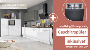 Einbauküche Interliving aus Holz in Weiß Interliving Küche Serie 3051 mit privileg Einbaugeräten Arctiweiß & Quarzgrau Hochglanz – zweizeilig
