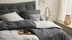 Bettwäsche-Set Interliving aus Stoff in Anthrazit Interliving Bettwäsche Serie 9118 - Biberbettwäsche Anthrazit & Hellgrau - ca. 80 x 80 cm und 135 x 200 cm