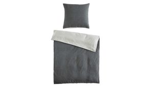 Bettwäsche-Set Interliving aus Stoff in Anthrazit Interliving Bettwäsche Serie 9118 - Biberbettwäsche mit zwei Kopfkissenbezügen Anthrazit & Hellgrau - ca. 60 x 80 cm und ca. 155 x 220 cm