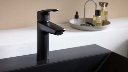 Badmöbel-Set Interliving aus Holz in Schwarz Interliving Bad Serie 7198 – Badmöbel-Set mit Extras Eiche Sierra & Marmor Venato Nero