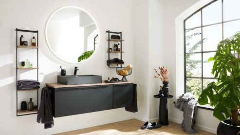 Badmöbel-Set Interliving aus Holz in Schwarz Interliving Bad Serie 7340 - Badmöbel-Set mit vielen Extras Mattschwarz & Vikings Oak