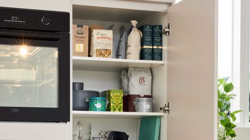 Einbauküche culineo® aus Holz in Beige Culineo® Einbauküche C945 mit beko Einbaugeräten Sand - Stellfläche ca. 377 x 300 cm